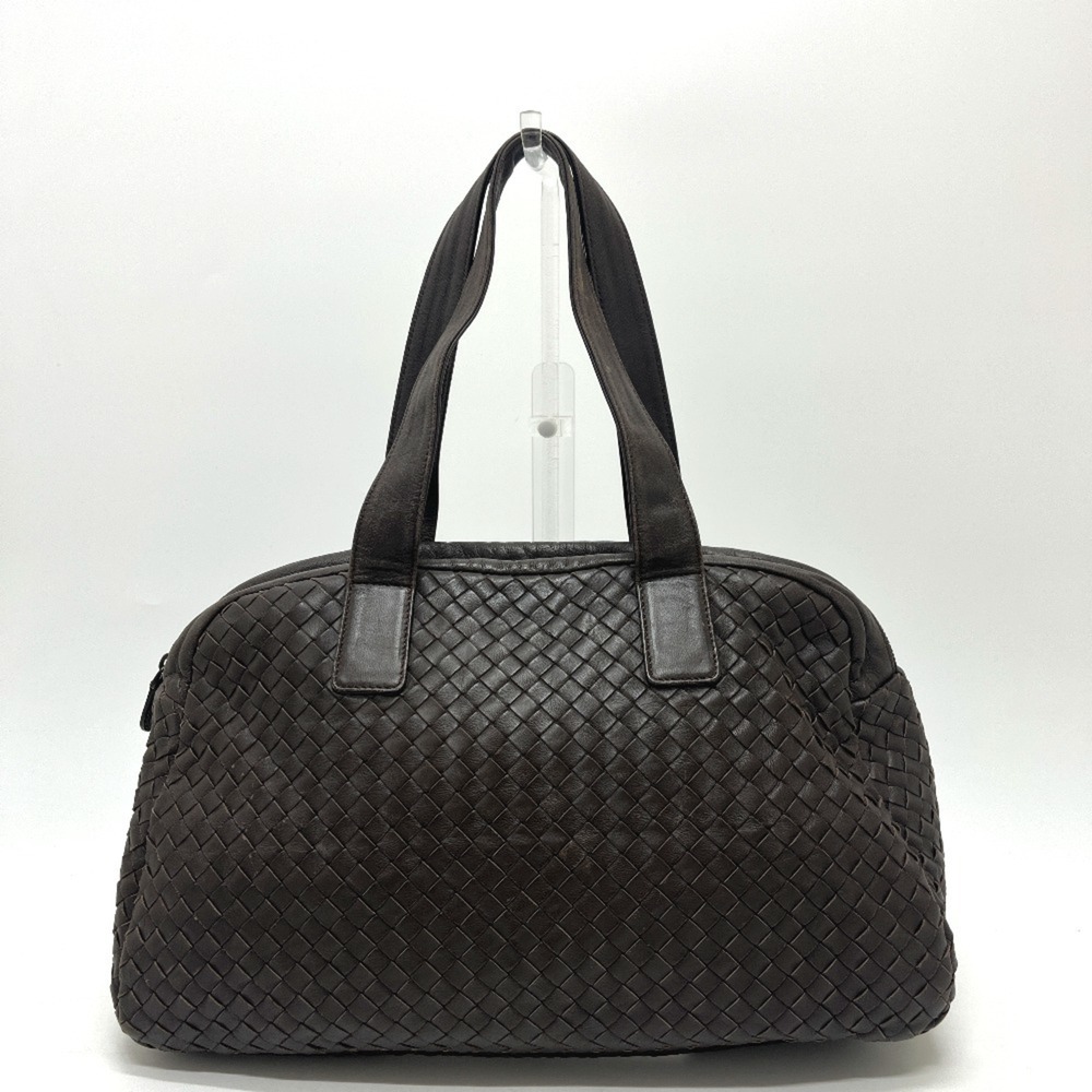 BOTTEGA VENETA Brown Leather Intrecciato Boston Bag